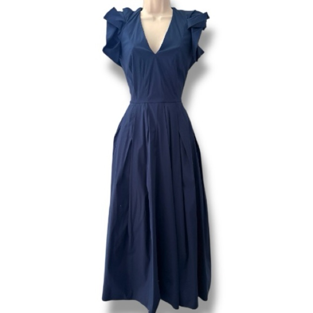 MANTU  Pleated Midi Dress Navy Blue Italy Size 42 US 6